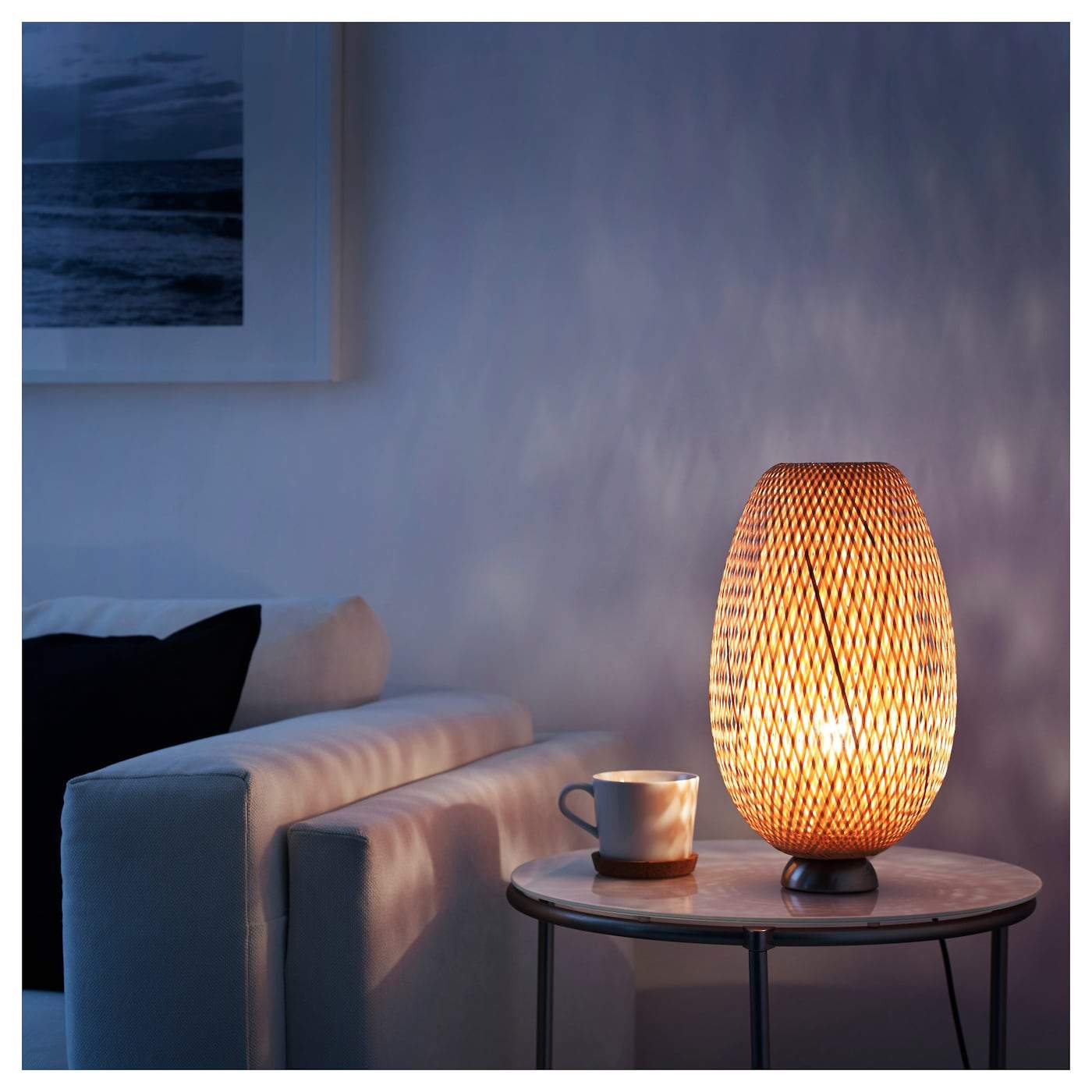 BÖJA Table lamp, nickel-plated, bamboo rattan