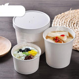White Kraft Paper Cup with Cover for Ice Cream / Soup / Dessert Cake Party Tableware Bowl 50 pcs / Pack - SnapZapp