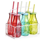 Wilko Colored Glass Milk Bottles with Straws (Pack of 6)