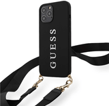 Guess PU Embossed White Logo and Strap Case for iPhone 12 - Black