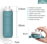 SPECIAL MADE Collapsible Water Bottles Leakproof Valve Reuseable BPA Free Silicone Foldable Travel Water Bottle for Gym Camping Hiking Travel Sports Lightweight Durable 20oz Dark Green