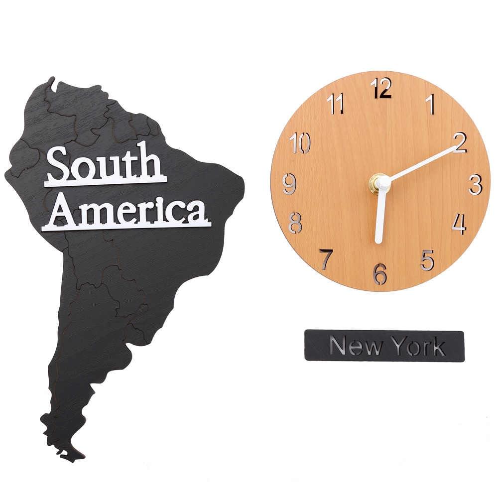 World Map Wooden Wall Clock (3 Clocks)