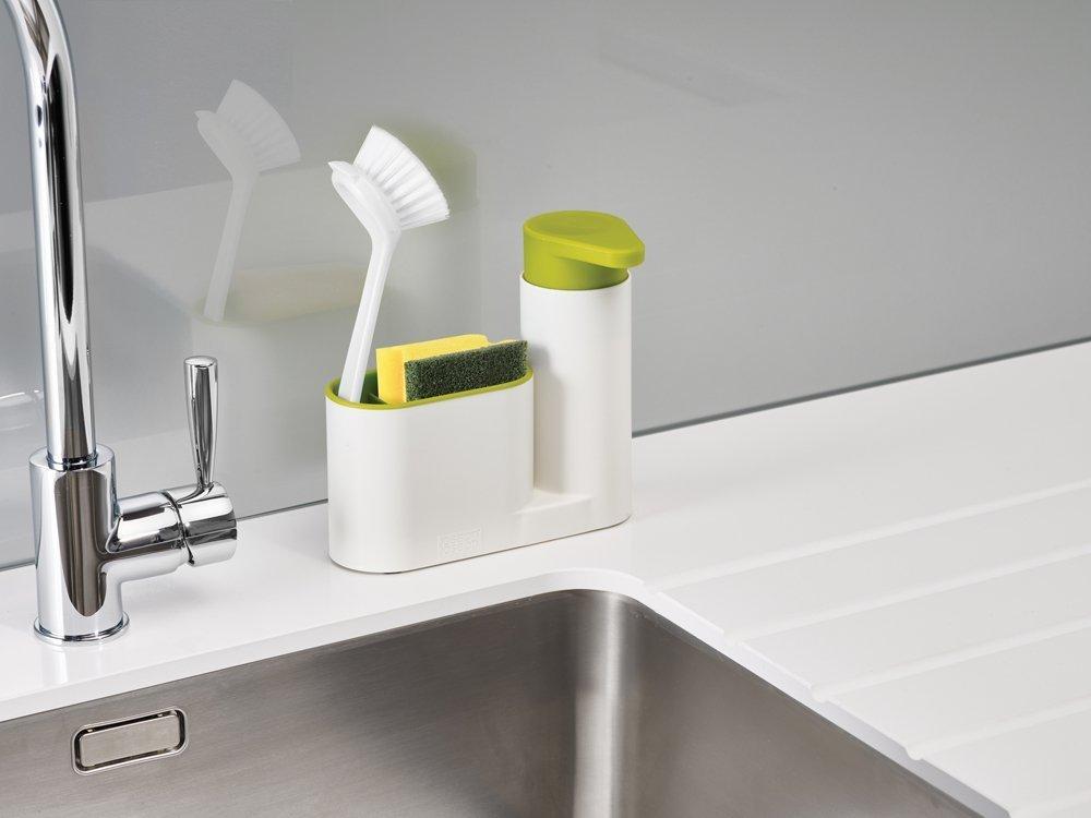 Sink Base Caddy Set with Soap Pump, White/Green