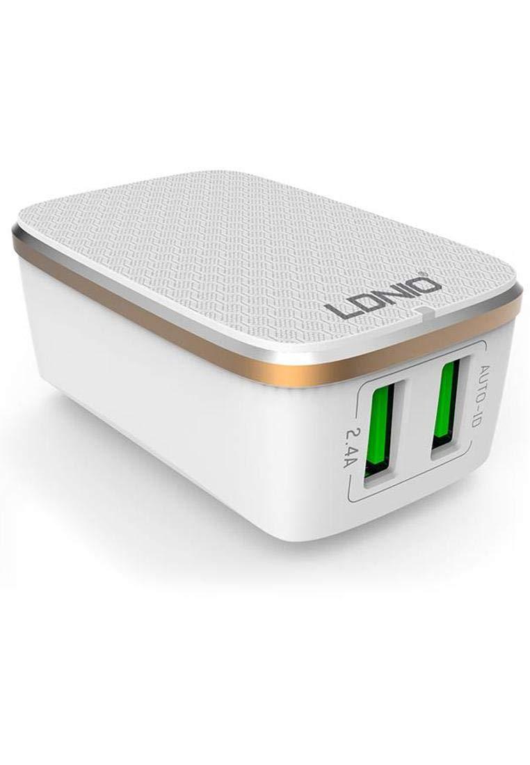 LDNIO A2204 Folding 2 Ports Wall Travel Charger with Lightning USB Cable