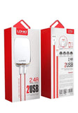 LDNIO A2204 Folding 2 Ports Wall Travel Charger with Lightning USB Cable