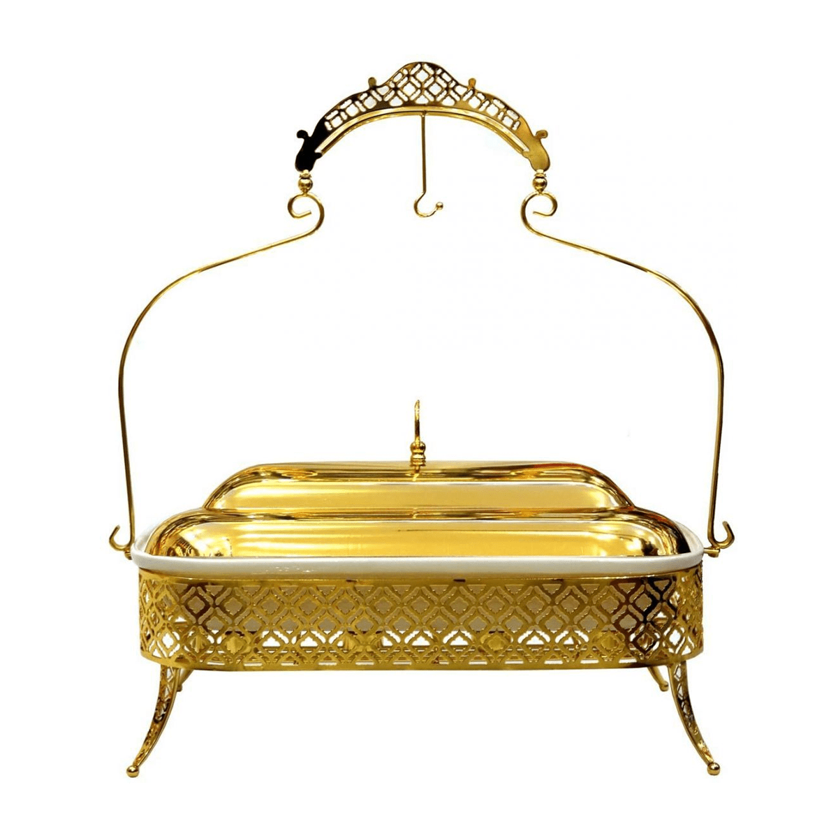 Rectangle Buffet Bowl with Cover and Food Server 32x56cm Gold