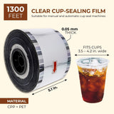 Clear Cup Sealer Film for Bubble Boba Tea, Fits 3.5-4.2 Inch Diameter Cups, 1300 Feet