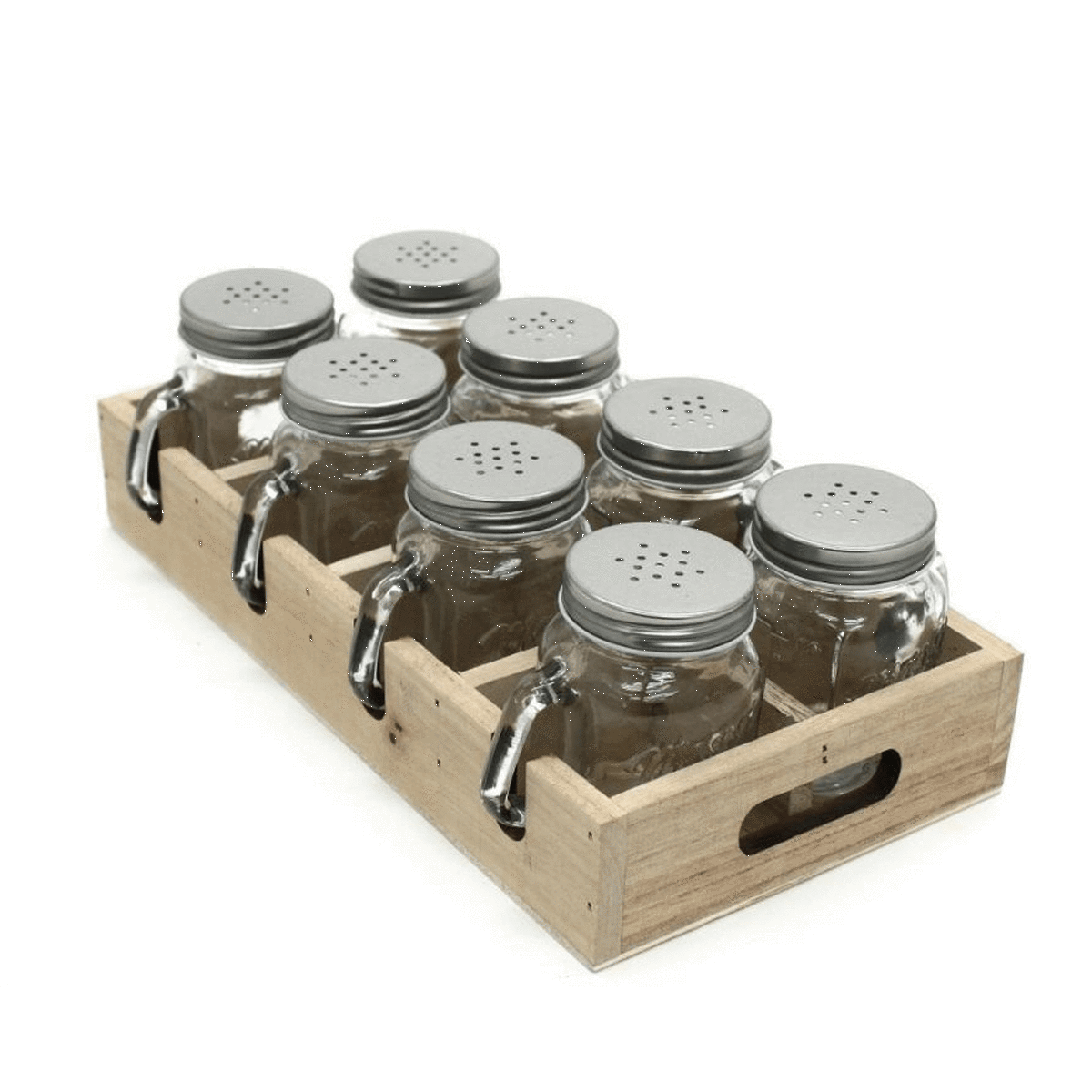 Al Hoora 8pcs Small Glass Jar / Mason Jar With Wooden Box