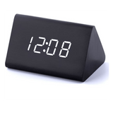 LED WOOD GRAIN ALARM CLOCK WITH  DISPLAY - Small triangle