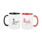 Bride & Groom Inner Rim Couple Mugs Black Red