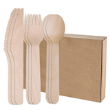 Disposable Wooden Cutlery Sets, 50 Forks, 50 Knives, 50 Spoons, 100% Natural Birchwood, 6