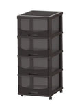 Cedarattan 4-Tiers Storage Cabinet With Drawers And Wheels Dark Brown