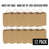 Large Kraft Paper Bags - (12 Pc Pack ) - SnapZapp