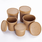 Brown Kraft Paper Cup with Cover for Ice Cream / Soup / Dessert Cake Party Tableware Bowl 50 pcs / Pack