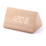 LED WOOD GRAIN ALARM CLOCK WITH  DISPLAY - Small triangle