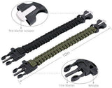 Outdoor Survival Kit Bracelet Paracord Whistle Gear Flint Fire Starter-2 Pack