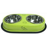 Double Diner Printed MS Treat Box with 2 S/S Bowls Green/yellow- 13.5cm