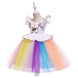 Unicorn Printed Tutu Party Dress - Rainbow