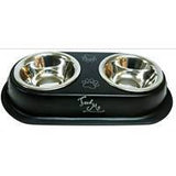 Double Diner Printed MS Treat Box with 2 S/S Bowls Black- 13.5cm