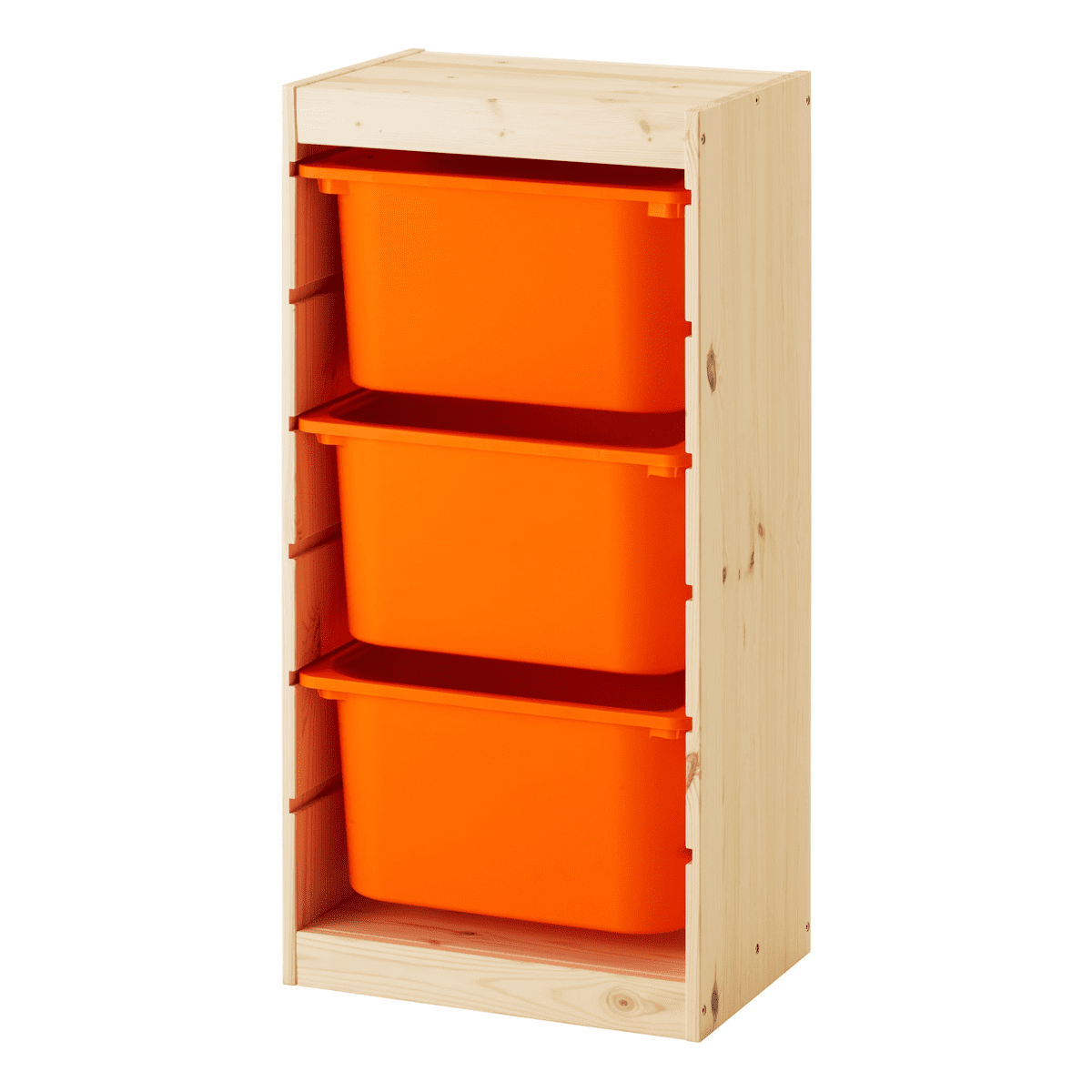 TROFAST Storage combination with boxes, pine light white stained pine, orange