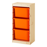 TROFAST Storage combination with boxes, pine light white stained pine, orange