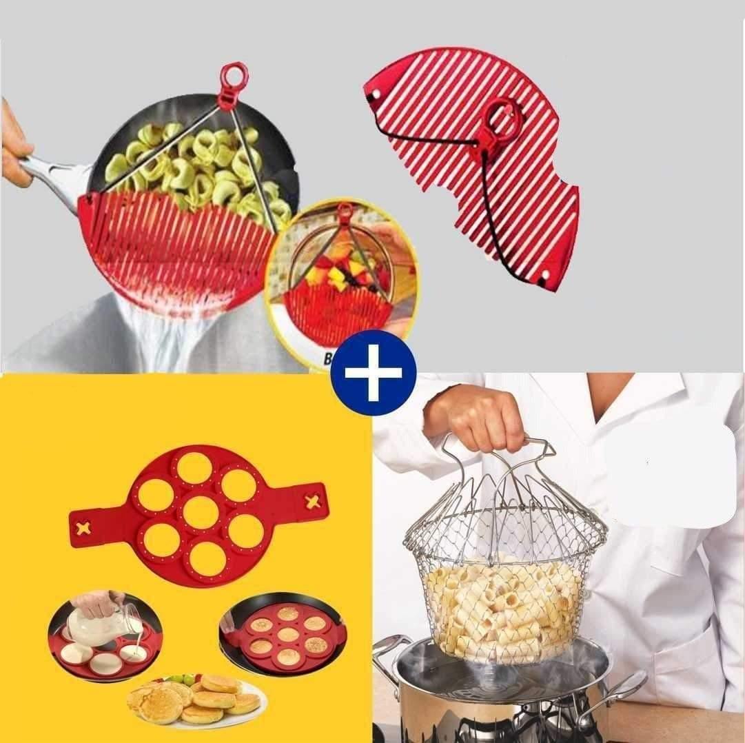 3in1 Bundle Deal Chef Basket + Easy Strainer + Pancake Maker - SquareDubai