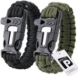 Outdoor Survival Kit Bracelet Paracord Whistle Gear Flint Fire Starter-2 Pack