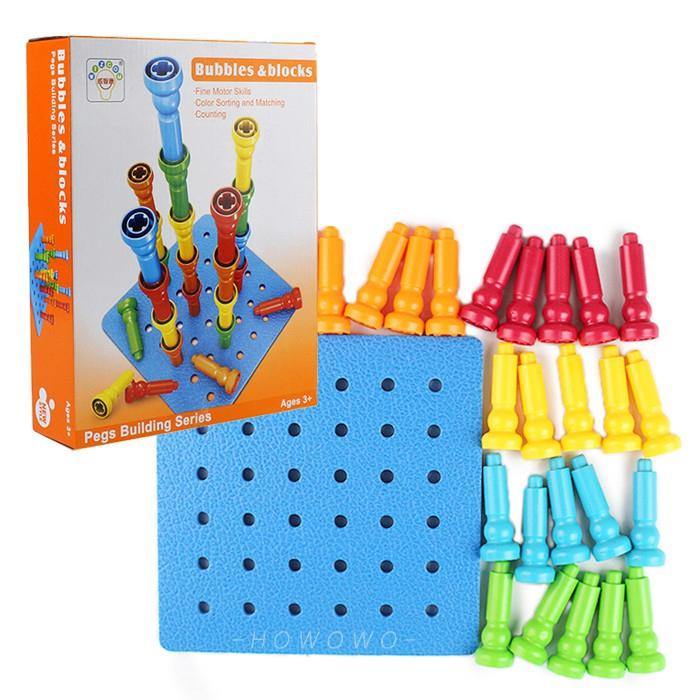 Bubbles and Blocks Pegs and Pegboard Building Set with 25 Stackers ...
