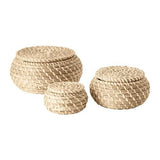 FRYKEN Box with lid, set of 3, seagrass sea grass