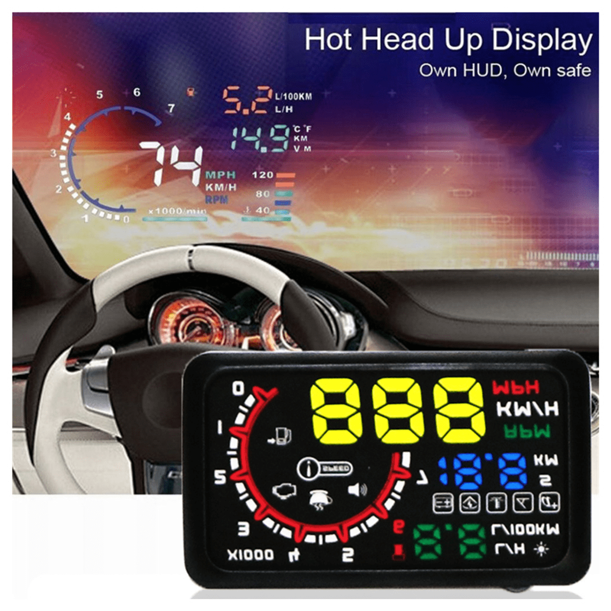 Car Head Up Display with OBD2 EUOBD Interface Speeding Warning - SnapZapp