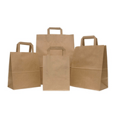 Flat Handle Brown / White  Kraft Paper  Bags with 4Col Print for Restaurants (100gsm) 10000Pcs