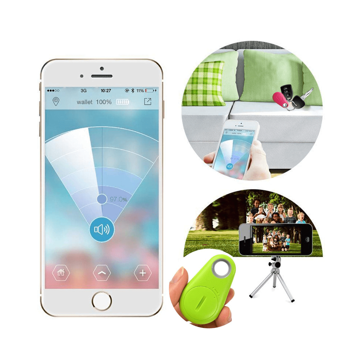 4in1 Bluetooth Anti-Loss Key/Cell/Kids/Pets Finder Tracker Voice Recording, Selfie Shutter White - SquareDubai