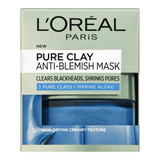 L'Oreal Paris Pure Clay Blue Face Mask with Marine Algae, Clears blackheads and Shrink pores, 50 m