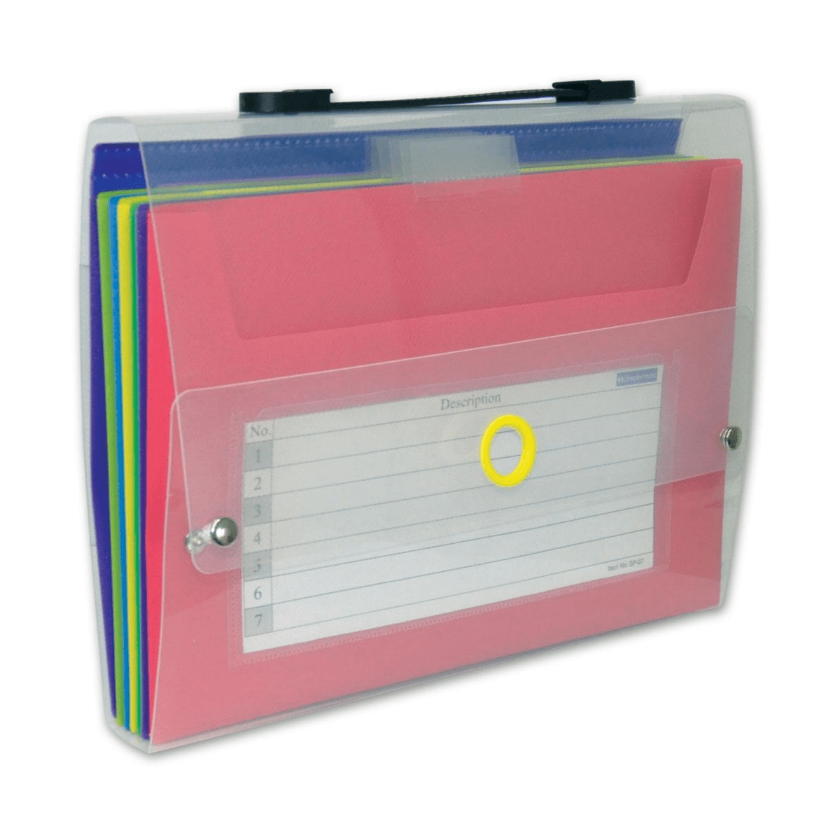 Sliding File With 7 Pockets, Clear Strip Cover, Color Pockets