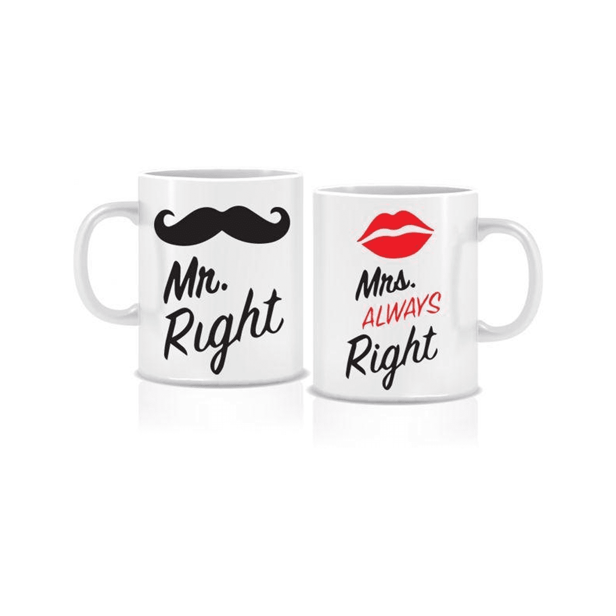 Twinkle Hands - Mr Right Mrs always Right - 2 White Ceramic Mugs
