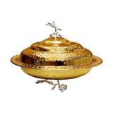 Stainless Steel Round Dessert Bowl with Lid 29cm Diameter, Gold