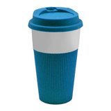 Feelings Ceramic and Silicone Coffee Mug with Lid, Blue/White 