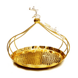 Stainless Steel Round Serving Tray with Handle 27cm Diameter, Gold