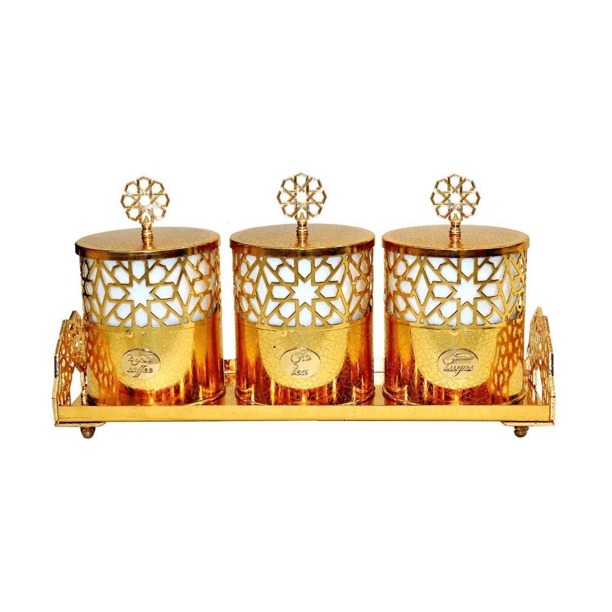 SQUARE Storage Jars and Canister Set with Tray, Gold